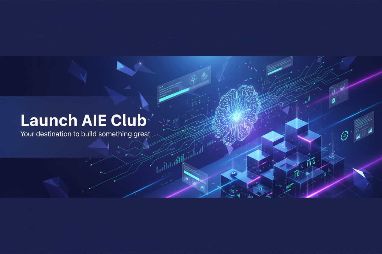 in place of AI MAsterclass write Launch AIE Club and in place of Shopify code theme write: Your destination to build something great 